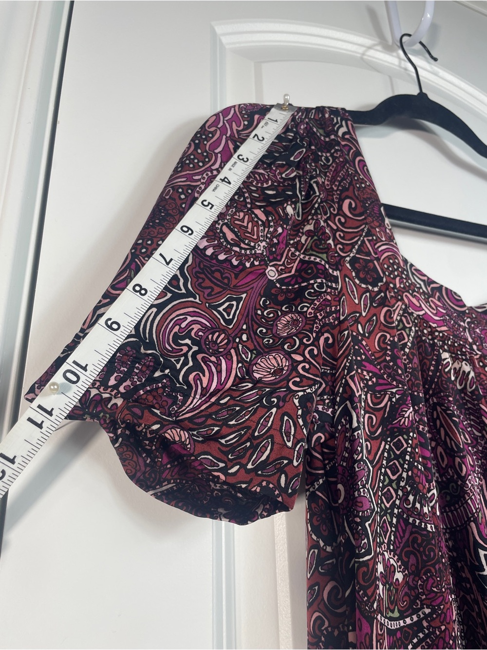 Maeve Anthropologie Maroon Paisley Maxi Dress XS Boho short Sleeve muumuu tiered - Picture 12 of 13